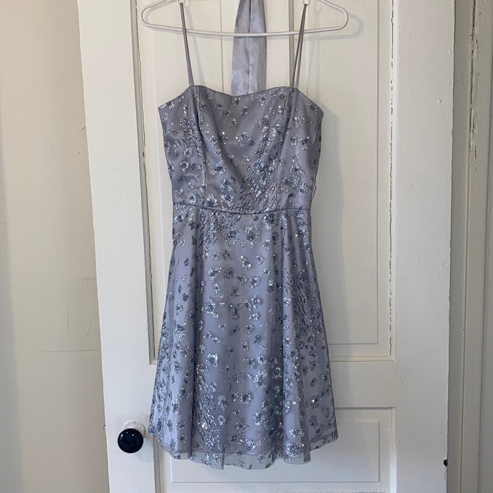 Size 5/6 silver dress with silver and blue glitter cheetah print